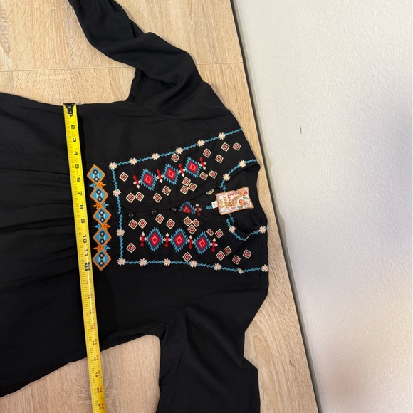 JOHNNY WAS BUTTON FRONT YOKE DRESS BLACK FLORAL EMBROIDERED SZ XS - Picture 11 of 11